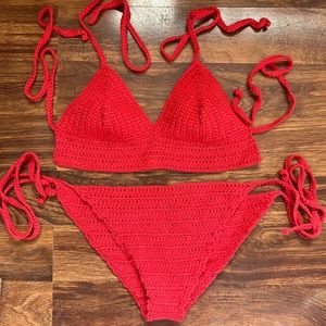 Vintage 1990s red crochet bikini